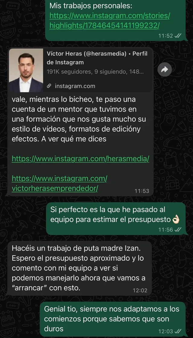 Mensaje de WhatsApp de un cliente